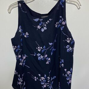 Liz Claiborne Women's Blue Floral Silk Round Neck Sleeveless Blouse Petite 14